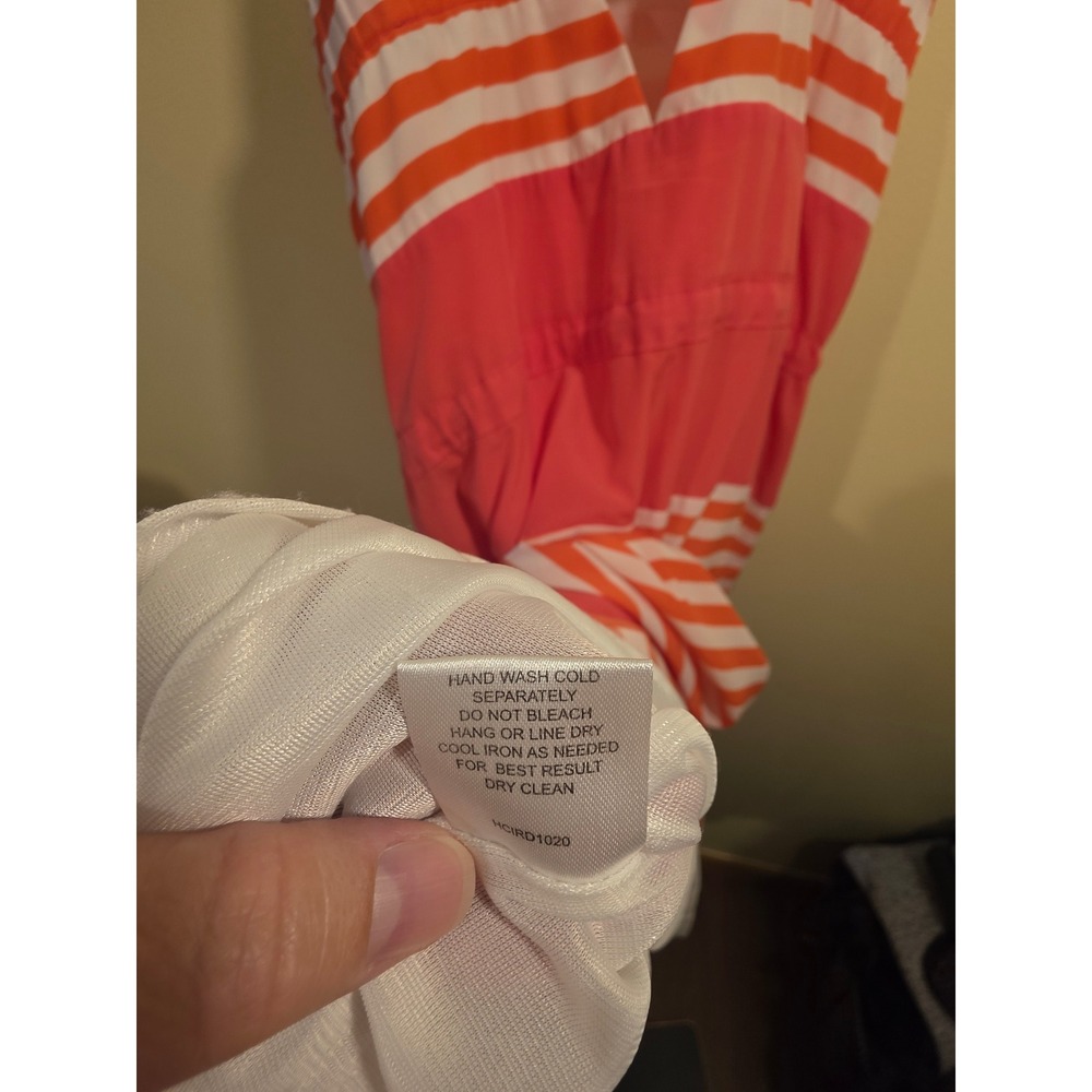 Romeo & Juliet Couture Coral White Striped Maxi Dress Medium Drawstring Waist - Picture 8 of 9